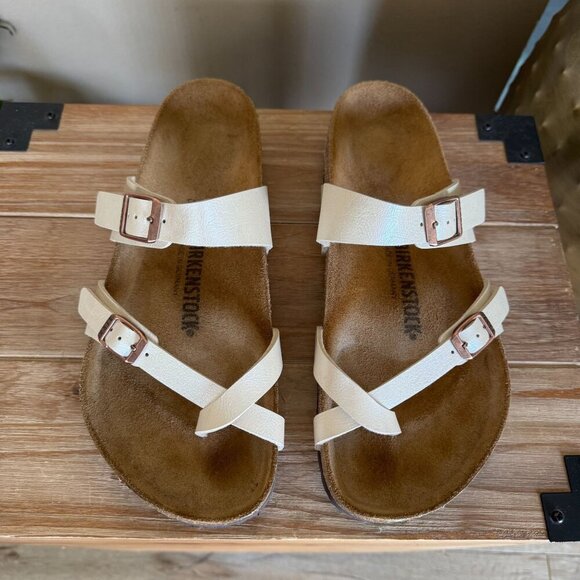 Birkenstock Mayari Graceful Pearl Irredescent Vegan Criss Cross Thong Sandal - Picture 2 of 14